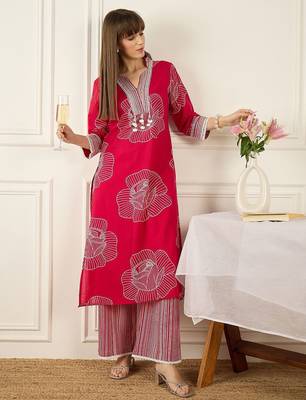 Women Floral Printed Regular Pure Cotton Kurta with Palazzos 5
