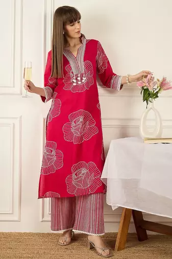 Women Floral Printed Regular Pure Cotton Kurta with Palazzos
