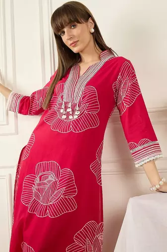 Women Floral Printed Regular Pure Cotton Kurta with Palazzos