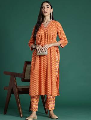 Printed Empire Pure Cotton Kurta with Trousers 1