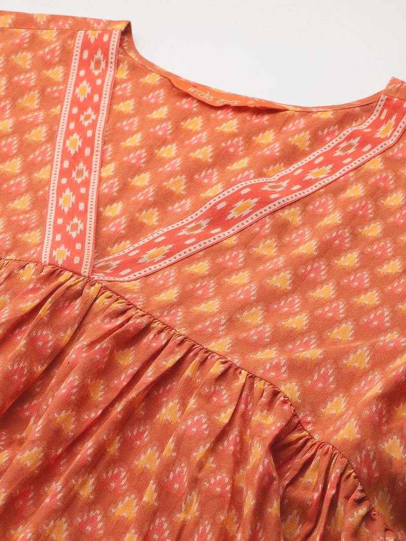 Printed Empire Pure Cotton Kurta with Trousers