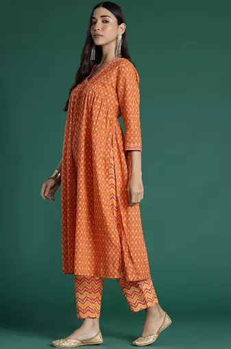 Printed Empire Pure Cotton Kurta with Trousers