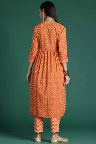 Printed Empire Pure Cotton Kurta with Trousers