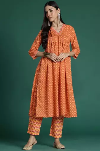 Printed Empire Pure Cotton Kurta with Trousers