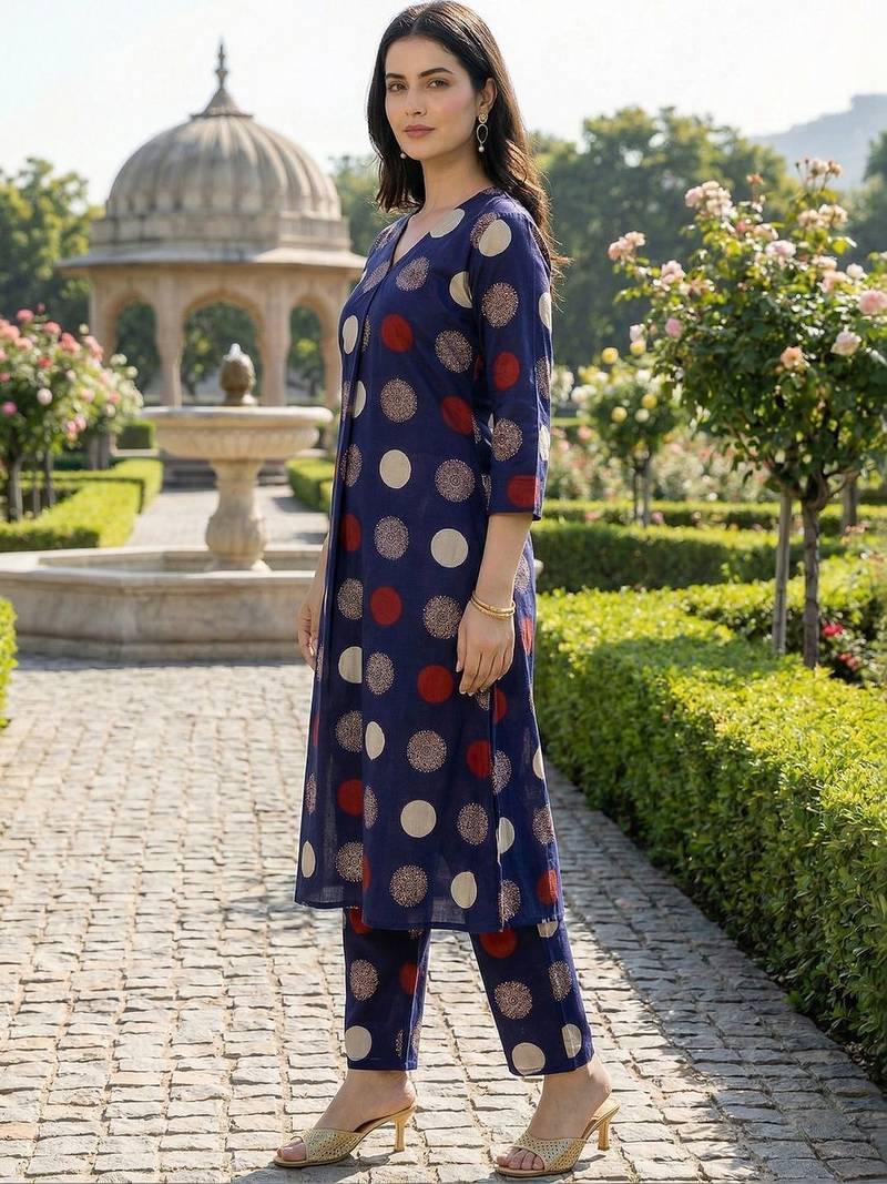 Women Ethnic Motifs Printed Regular Pure Cotton Kurta with Trousers