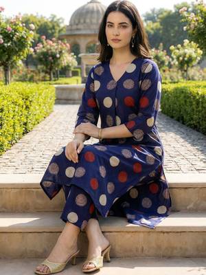 Women Ethnic Motifs Printed Regular Pure Cotton Kurta with Trousers 5