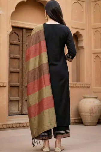 Women Ethnic Motifs Regular Patchwork Liva Kurta with Palazzos & With Dupatta