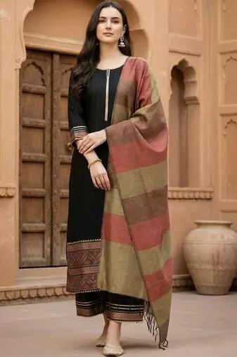 Women Ethnic Motifs Regular Patchwork Liva Kurta with Palazzos & With Dupatta
