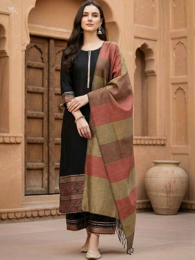 Women Ethnic Motifs Regular Patchwork Liva Kurta with Palazzos & With Dupatta