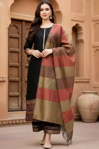 Women Ethnic Motifs Regular Patchwork Liva Kurta with Palazzos & With Dupatta