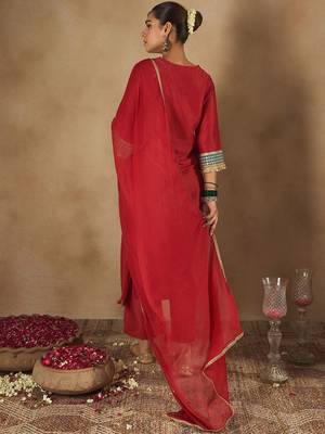 Women Ethnic Motifs Embroidered Regular Kurta with Trousers & With Dupatta 6
