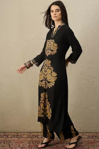 Women Ethnic Motifs Printed Regular Sequinned Kurta with Palazzos