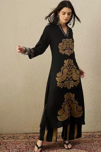 Women Ethnic Motifs Printed Regular Sequinned Kurta with Palazzos