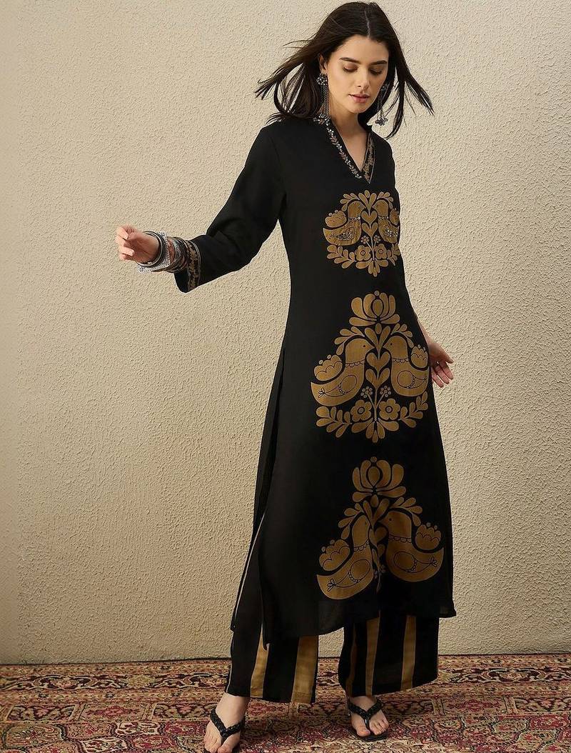 Women Ethnic Motifs Printed Regular Sequinned Kurta with Palazzos