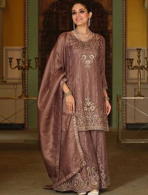 Women Ethnic Motifs Embroidered Regular Thread Work Kurta with Sharara & With Dupatta 1