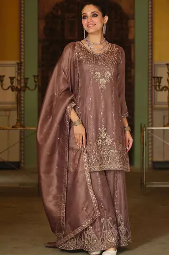 Women Ethnic Motifs Embroidered Regular Thread Work Kurta with Sharara & With Dupatta