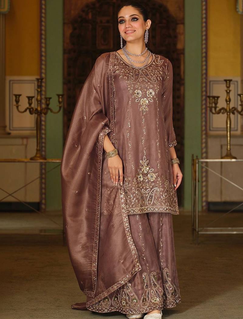 Women Ethnic Motifs Embroidered Regular Thread Work Kurta with Sharara & With Dupatta