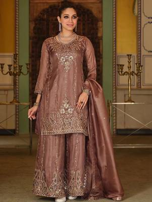 Women Ethnic Motifs Embroidered Regular Thread Work Kurta with Sharara & With Dupatta 5