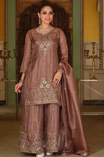 Women Ethnic Motifs Embroidered Regular Thread Work Kurta with Sharara & With Dupatta