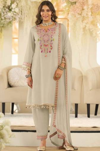 Women Ethnic Motifs Embroidered Panelled Beads and Stones Kurta with Salwar & With Dupatta