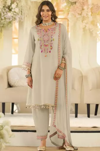 Women Ethnic Motifs Embroidered Panelled Beads and Stones Kurta with Salwar & With Dupatta