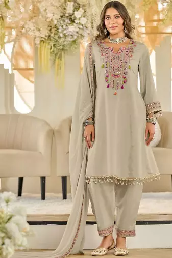 Women Ethnic Motifs Embroidered Panelled Beads and Stones Kurta with Salwar & With Dupatta