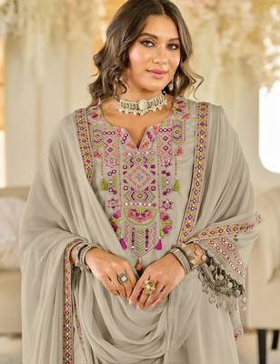 Women Ethnic Motifs Embroidered Panelled Beads and Stones Kurta with Salwar & With Dupatta 5
