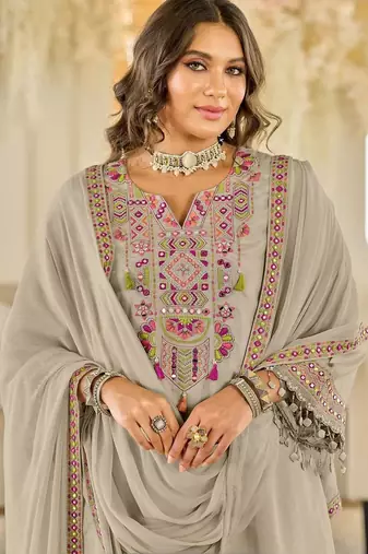 Women Ethnic Motifs Embroidered Panelled Beads and Stones Kurta with Salwar & With Dupatta