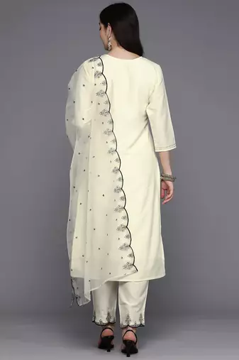 Ethnic Motifs Embroidered Regular Thread Work Kurta with Trousers & With Dupatta