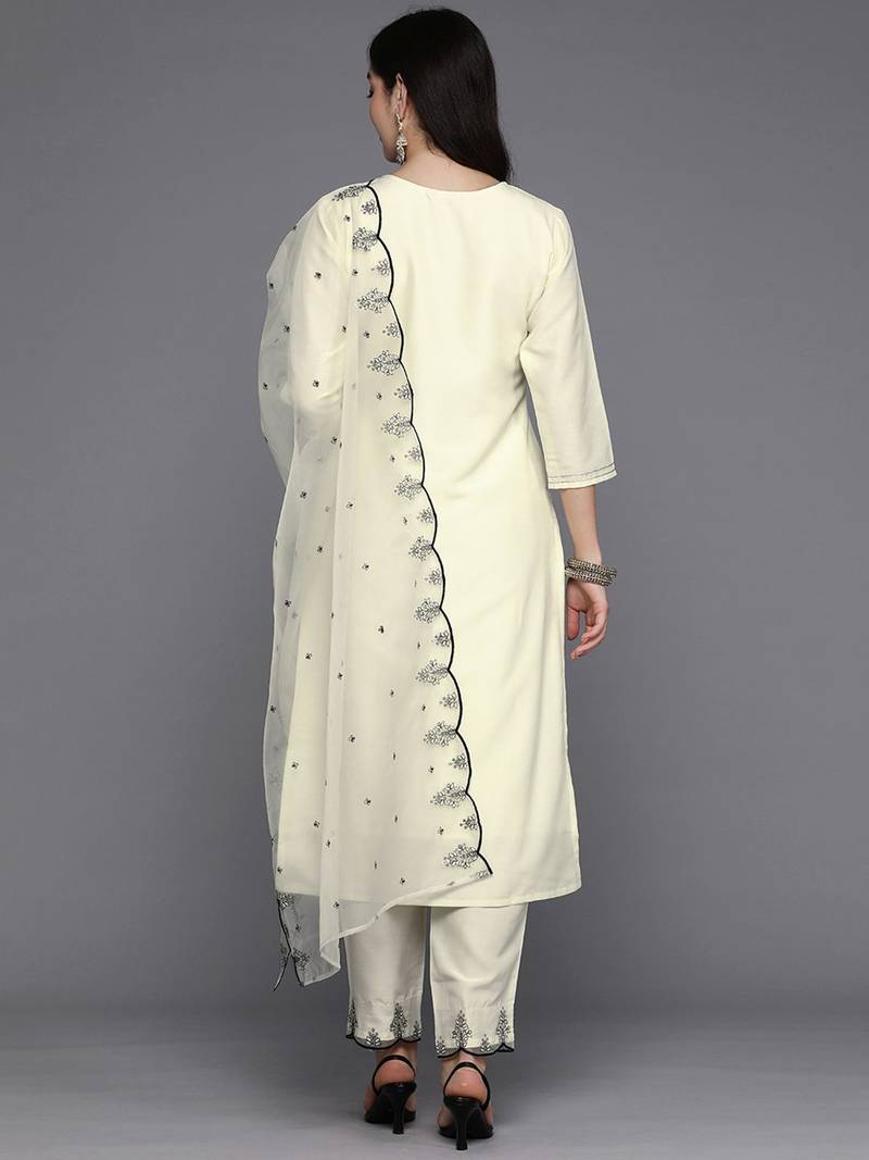 Ethnic Motifs Embroidered Regular Thread Work Kurta with Trousers & With Dupatta