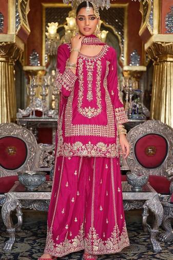 Women Ethnic Motifs Embroidered Thread Work Kurta with Sharara & Dupatta