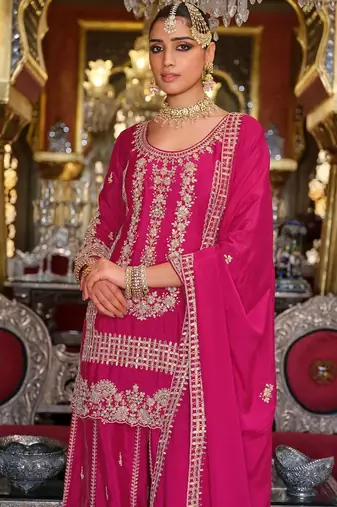 Women Ethnic Motifs Embroidered Thread Work Kurta with Sharara & Dupatta