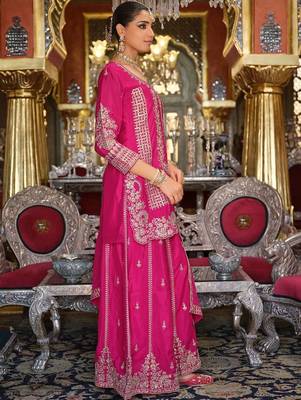 Women Ethnic Motifs Embroidered Thread Work Kurta with Sharara & Dupatta 3