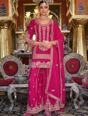 Women Ethnic Motifs Embroidered Thread Work Kurta with Sharara & Dupatta 6