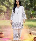 Floral Printed Pleated Mirror Work Pure Cotton Kurta with Palazzos