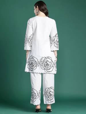 Floral Printed Pleated Mirror Work Pure Cotton Kurta with Palazzos 6