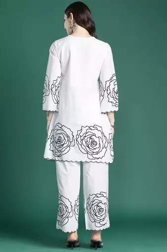 Floral Printed Pleated Mirror Work Pure Cotton Kurta with Palazzos