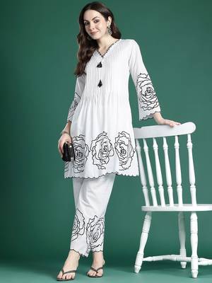 Floral Printed Pleated Mirror Work Pure Cotton Kurta with Palazzos 7