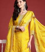 Floral Embroidered Sequinned Kurta With Trousers & Dupatta