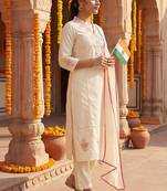 Women Ethnic Motifs Embroidered Regular Thread Work Pure Cotton Kurta with Trousers & With Dupatta