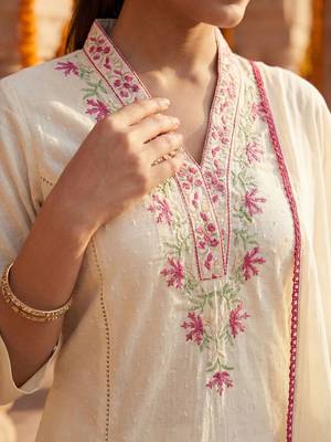 Women Ethnic Motifs Embroidered Regular Thread Work Pure Cotton Kurta with Trousers & With Dupatta 2