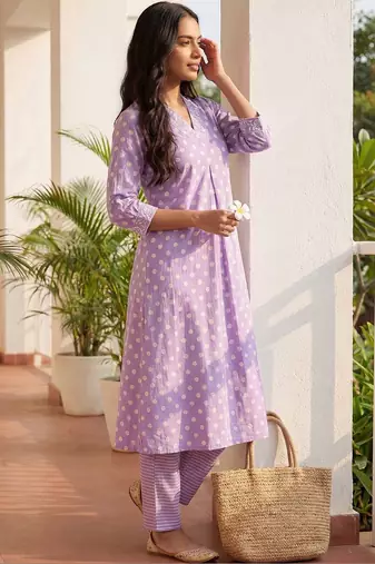 Women Printed Regular Pure Cotton Kurta with Trousers