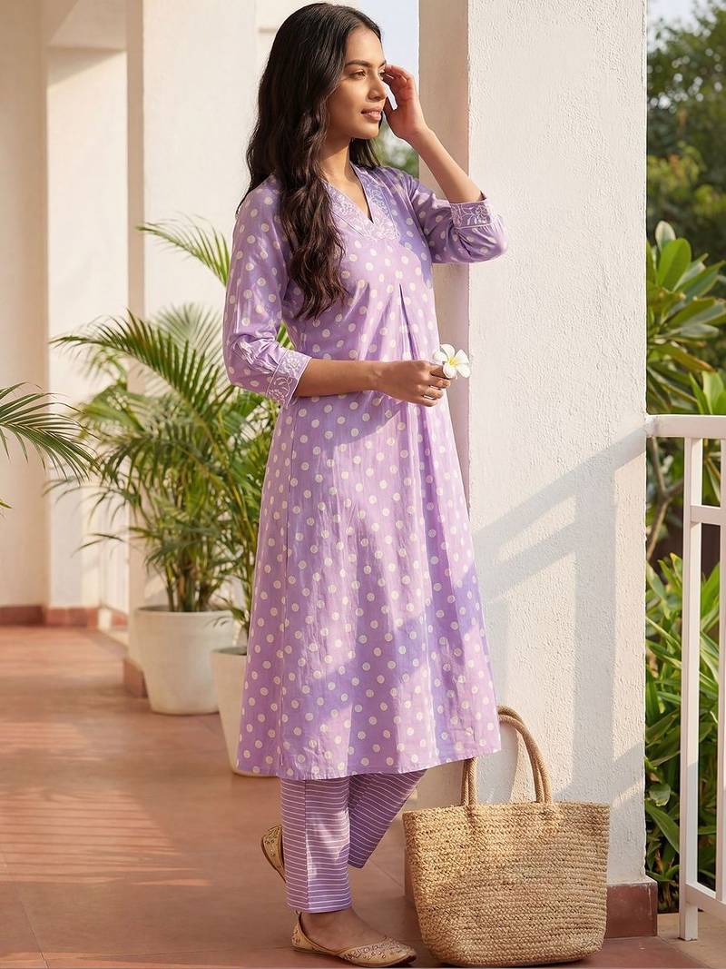 Women Printed Regular Pure Cotton Kurta with Trousers