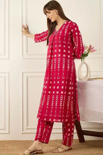 Women Ethnic Motifs Printed Regular Pure Cotton Kurta with Trousers