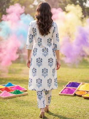 Women Floral Printed Regular Pure Cotton Kurta with Trousers 5