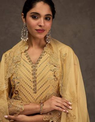 Women Ethnic Motifs Embroidered Cotton Kurta with Trousers & Dupatta 1