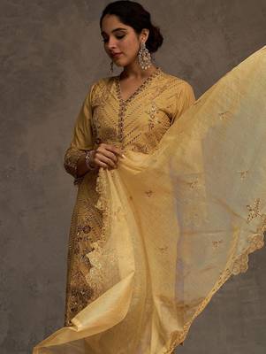 Women Ethnic Motifs Embroidered Cotton Kurta with Trousers & Dupatta 4