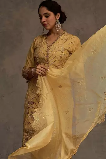 Women Ethnic Motifs Embroidered Cotton Kurta with Trousers & Dupatta