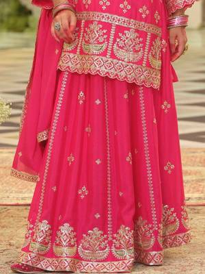 Ethnic Motifs Embroidered V-Neck Straight Kurta With Sharara & Dupatta 4