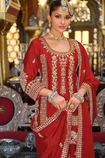 Ethnic Motifs Embroidered Kurta with Palazzos & Dupatta